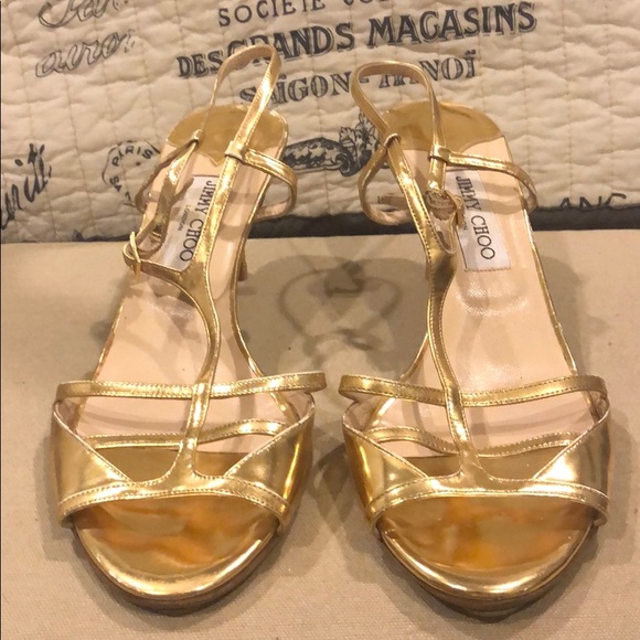 Jimmy Choo Gold Sandals - Picture 1 of 4